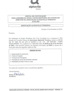 Edital de Convocação – Assembleia Geral Extraordinária – Associação Alphaville Teresina – 14/10/2014
